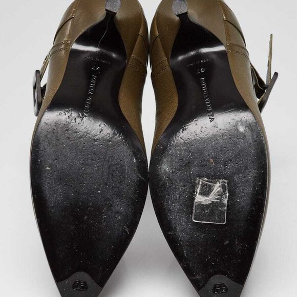 Bottega Veneta Dark Green Leather Pointed Toe Ankle Booties Size 6.5/37 - Picture 3 of 5